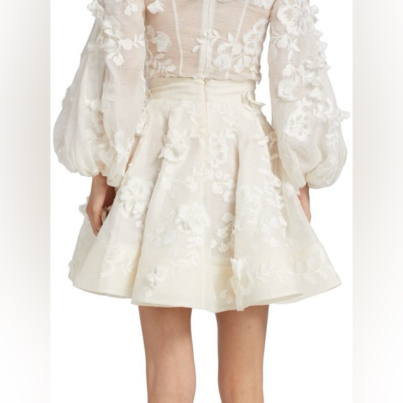 Zimmermann Postcard Floral-Appliqued Linen-Silk Full Mini Skirt Size Zimm 1 - Picture 7 of 16